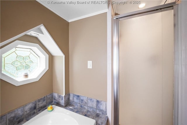 1539 Clark Rd, Charleston, WV 25314 - full bath with crown molding, a bath, and a shower stall