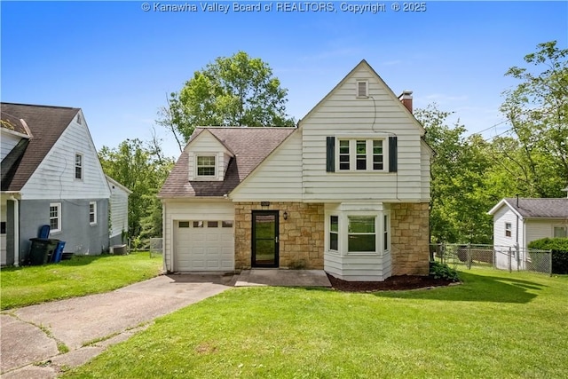 1539 Clark Rd, Charleston, WV 25314 - view of front of property with stone siding, concrete driveway, and a chimney