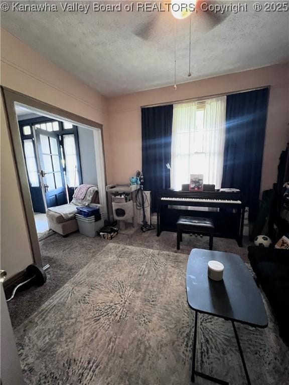 160 Davis St, Huntington, WV 25705 - living room with a textured ceiling and carpet floors