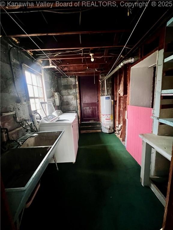 726 Amity Dr, Charleston, WV 25302 - basement featuring water heater, separate washer and dryer, and a sink