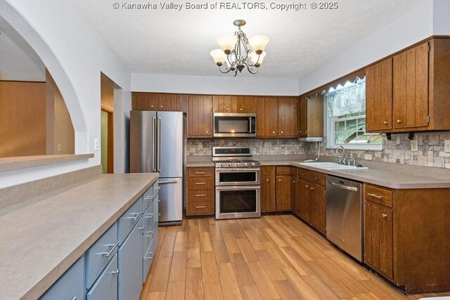 169 Burning Springs Dr, Belle, WV 25015 - kitchen featuring appliances with stainless steel finishes, a sink, a chandelier, and tasteful backsplash