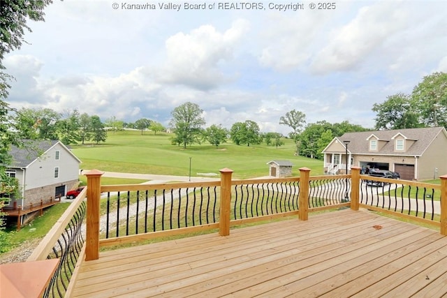 4210 Fairway Xing, South Charleston, WV 25309 - wooden terrace with a yard, golf course view, and an outbuilding