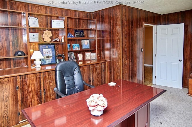 124 Morningside Dr, Elkview, WV 25071 - home office featuring wooden walls, carpet flooring, and a textured ceiling
