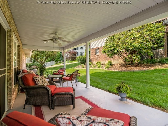 53 Wildrose Ln, Scott Depot, WV 25560 - view of patio / terrace featuring a ceiling fan and an outdoor hangout area