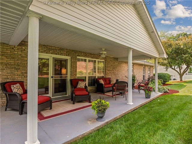 53 Wildrose Ln, Scott Depot, WV 25560 - view of patio / terrace featuring an outdoor living space and ceiling fan