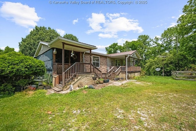 2873 Oak Hill Ridge Rd, Bomont, WV 25030 - rear view of house with a porch, brick siding, and stairway