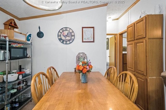2873 Oak Hill Ridge Rd, Bomont, WV 25030 - dining room featuring ornamental molding and a textured ceiling