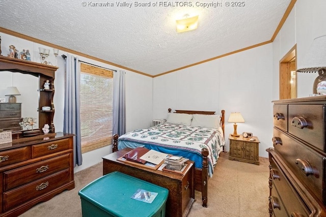 2873 Oak Hill Ridge Rd, Bomont, WV 25030 - bedroom featuring crown molding, light carpet, and a textured ceiling