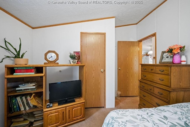 2873 Oak Hill Ridge Rd, Bomont, WV 25030 - bedroom featuring carpet, ornamental molding, and a textured ceiling