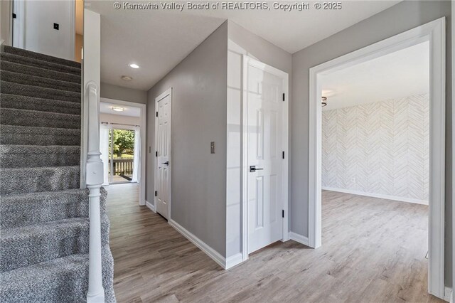 1571 Thistlewood Cir, Hurricane, WV 25526 - entrance foyer with stairway, wood finished floors, and recessed lighting