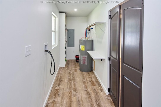911 Dupont Ave, Nitro, WV 25143 - corridor featuring water heater, electric panel, and light wood-style flooring