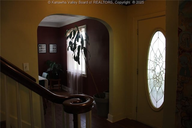 1840-A Oakridge Dr, Charleston, WV 25311 - entrance foyer with arched walkways, ornamental molding, and stairway