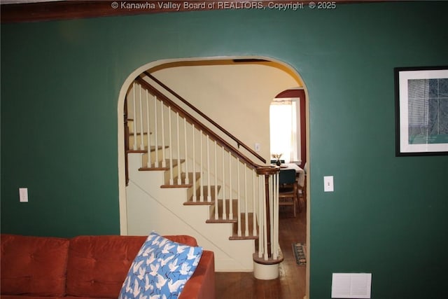 1840-A Oakridge Dr, Charleston, WV 25311 - stairs featuring arched walkways and wood finished floors