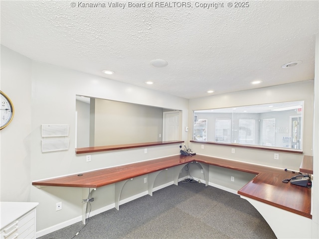 319 Main St, Clay, WV 25043 - unfurnished office with carpet floors, a textured ceiling, and recessed lighting