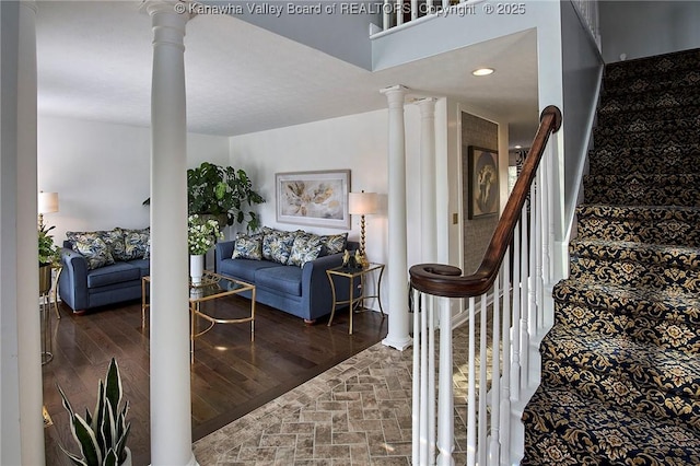 1004 Wethersfield Xing, Hurricane, WV 25526 - stairs with ornate columns and recessed lighting