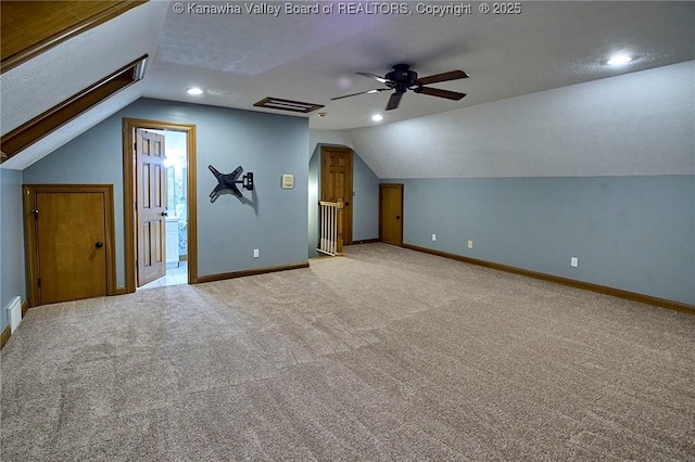 1004 Wethersfield Xing, Hurricane, WV 25526 - additional living space with lofted ceiling, a ceiling fan, carpet flooring, recessed lighting, and a textured ceiling