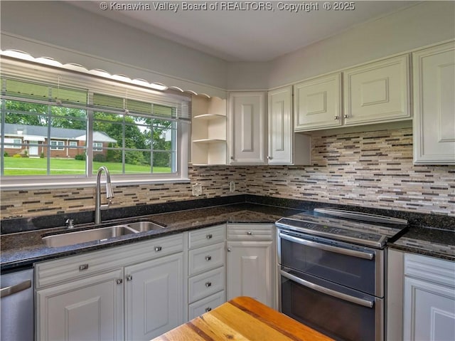 227 Maplewood Ests, Scott Depot, WV 25560 - kitchen with stainless steel appliances, white cabinets, and backsplash