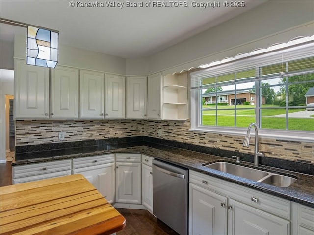 227 Maplewood Ests, Scott Depot, WV 25560 - kitchen with dishwasher, white cabinetry, and tasteful backsplash