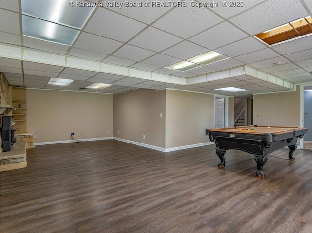 227 Maplewood Ests, Scott Depot, WV 25560 - recreation room with wood finished floors, pool table, and a paneled ceiling