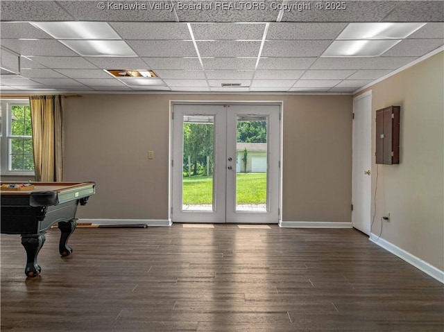 227 Maplewood Ests, Scott Depot, WV 25560 - rec room with electric panel, wood finished floors, french doors, and a paneled ceiling