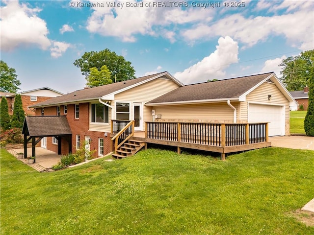 227 Maplewood Ests, Scott Depot, WV 25560 - back of house featuring a wooden deck, a lawn, brick siding, and concrete driveway