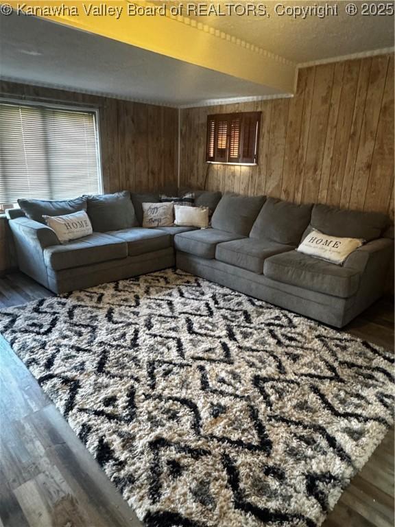 969 Airport Rd, Chapmanville, WV 25508 - living room with wood walls and wood finished floors