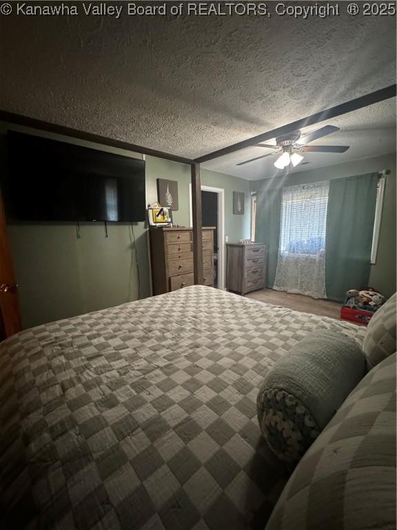 969 Airport Rd, Chapmanville, WV 25508 - bedroom featuring a textured ceiling and ceiling fan