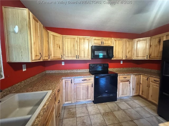 4136 Iva Durst Rd, Leon, WV 25123 - kitchen with black appliances and light tile patterned flooring