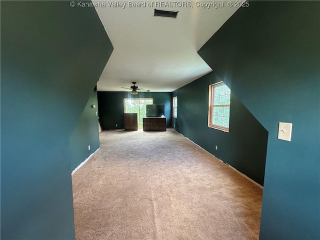 4136 Iva Durst Rd, Leon, WV 25123 - unfurnished living room with ceiling fan and carpet floors