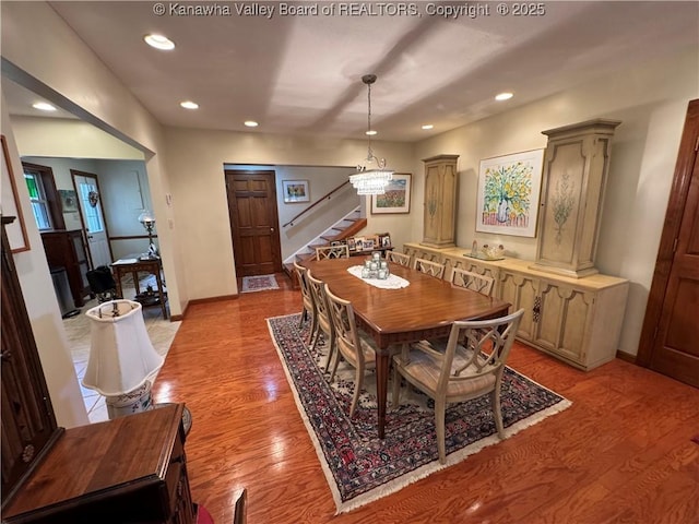 201 Sheridan Cir, Charleston, WV 24315 - dining area featuring stairway, light wood-style flooring, and recessed lighting