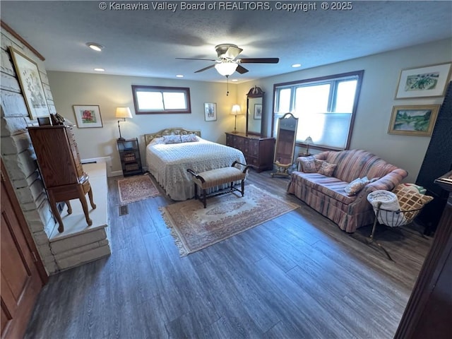201 Sheridan Cir, Charleston, WV 24315 - bedroom featuring multiple windows, wood finished floors, recessed lighting, and ceiling fan