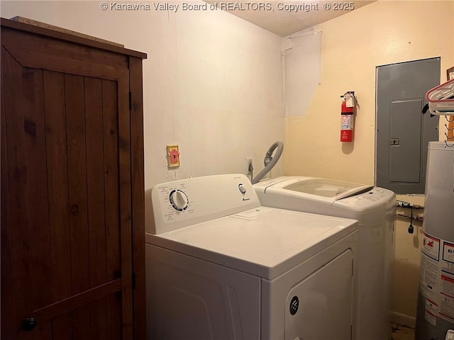 1324 13th St, Nitro, WV 25143 - washroom featuring independent washer and dryer, water heater, electric panel, and a textured ceiling