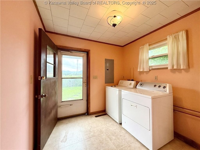 108 W Main St, Belle, WV 25015 - washroom featuring separate washer and dryer, electric panel, and crown molding