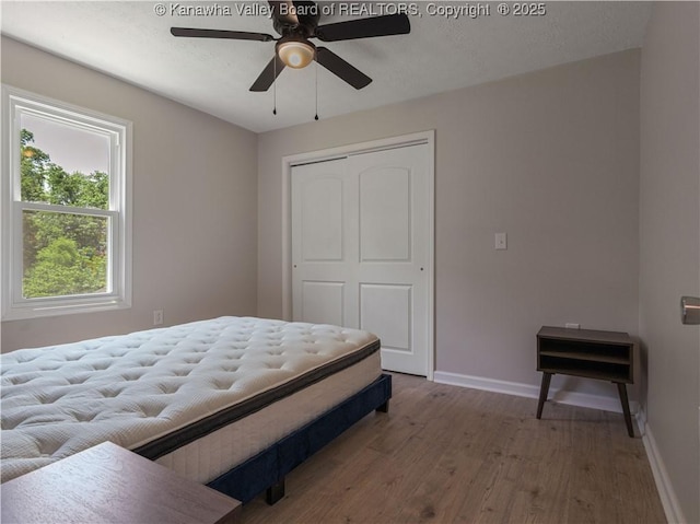 5285 Kelly Rd, Charleston, WV 25313 - bedroom with wood finished floors, a closet, and ceiling fan