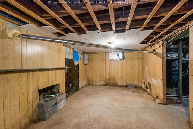 104 E Riverview Dr, Belle, WV 25015 - unfinished basement featuring wooden walls and electric panel