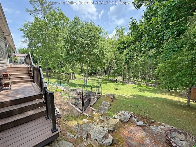 960 Grandview Rd, Daniels, WV 25832 - view of green lawn featuring a deck, stairs, and a garden