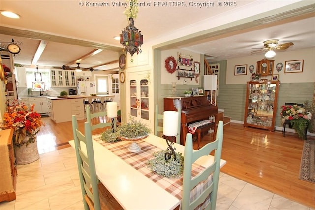 960 Grandview Rd, Daniels, WV 25832 - dining area featuring a ceiling fan, a wainscoted wall, and recessed lighting
