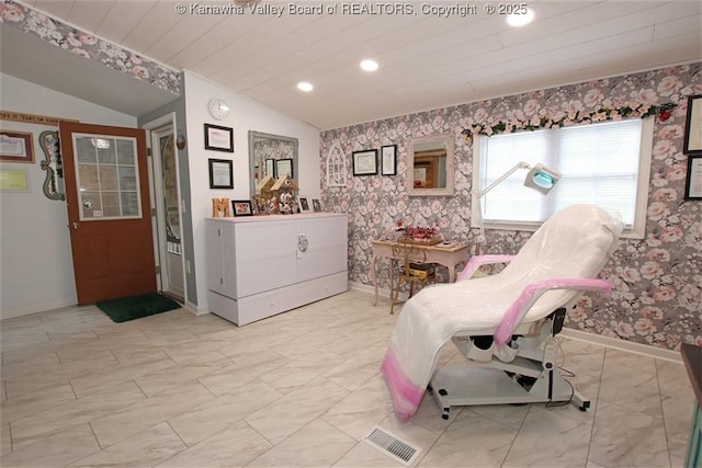 960 Grandview Rd, Daniels, WV 25832 - sitting room featuring wallpapered walls, vaulted ceiling, and recessed lighting