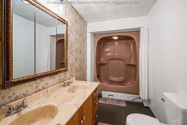 9627 Procious Maysel Rd, Procious, WV 25164 - bathroom featuring wallpapered walls and double vanity