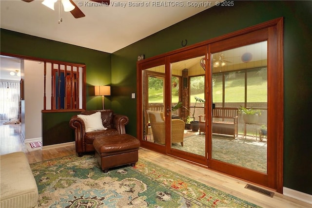 32 Carriage Rd, Charleston, WV 25314 - sitting room featuring a ceiling fan and wood finished floors