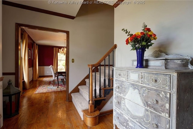 32 Carriage Rd, Charleston, WV 25314 - staircase with wood finished floors and ornamental molding