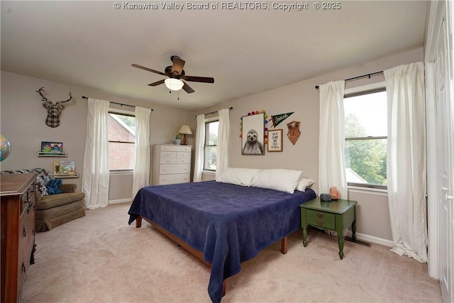 32 Carriage Rd, Charleston, WV 25314 - bedroom with multiple windows, light carpet, and ceiling fan