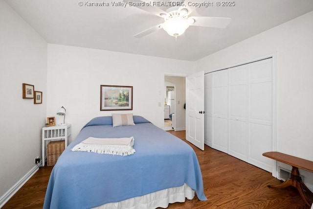 2603 Hollister Dr, Charleston, WV 25302 - bedroom featuring wood finished floors, a closet, and a ceiling fan