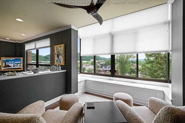 1578 Kanawha Blvd Unit 7C, Charleston, WV 25311 - sitting room with ornamental molding, plenty of natural light, recessed lighting, wood finished floors, and ceiling fan