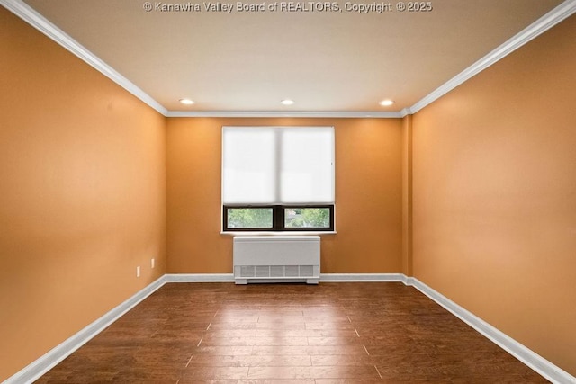 1578 Kanawha Blvd Unit 7C, Charleston, WV 25311 - unfurnished room featuring radiator heating unit, ornamental molding, wood finished floors, and recessed lighting