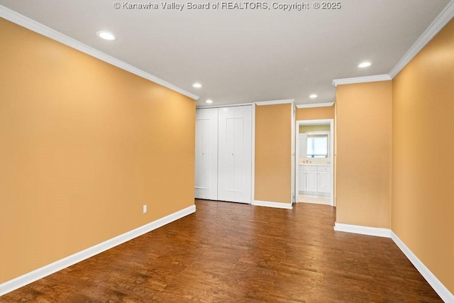 1578 Kanawha Blvd Unit 7C, Charleston, WV 25311 - unfurnished room with crown molding, dark wood-style flooring, and recessed lighting