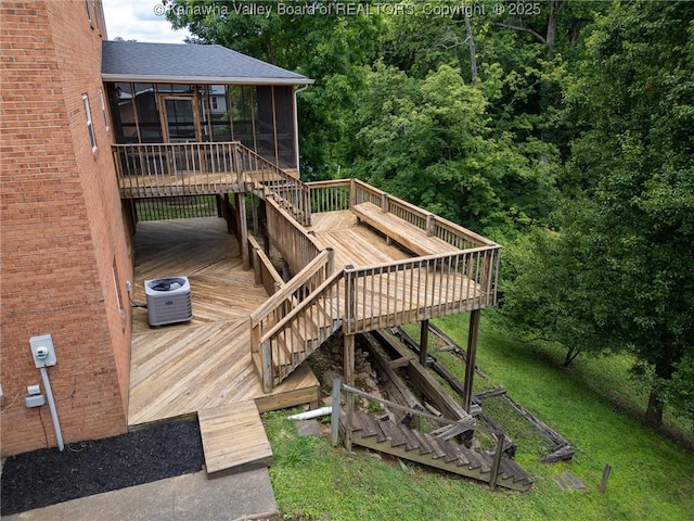 81 Hamill Rd, Huntington, WV 25701 - wooden terrace with a sunroom and stairs
