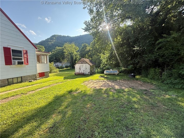 23908 Coal River Rd, Wv, WV 25148 - view of green lawn featuring a storage unit and a mountain view
