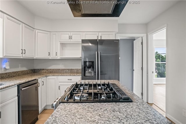 207 Branchfield Dr, Charleston, WV 25314 - kitchen featuring dishwasher, stainless steel refrigerator with ice dispenser, white cabinetry, and light stone counters
