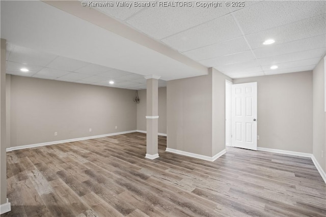 207 Branchfield Dr, Charleston, WV 25314 - finished below grade area featuring a paneled ceiling, wood finished floors, and recessed lighting